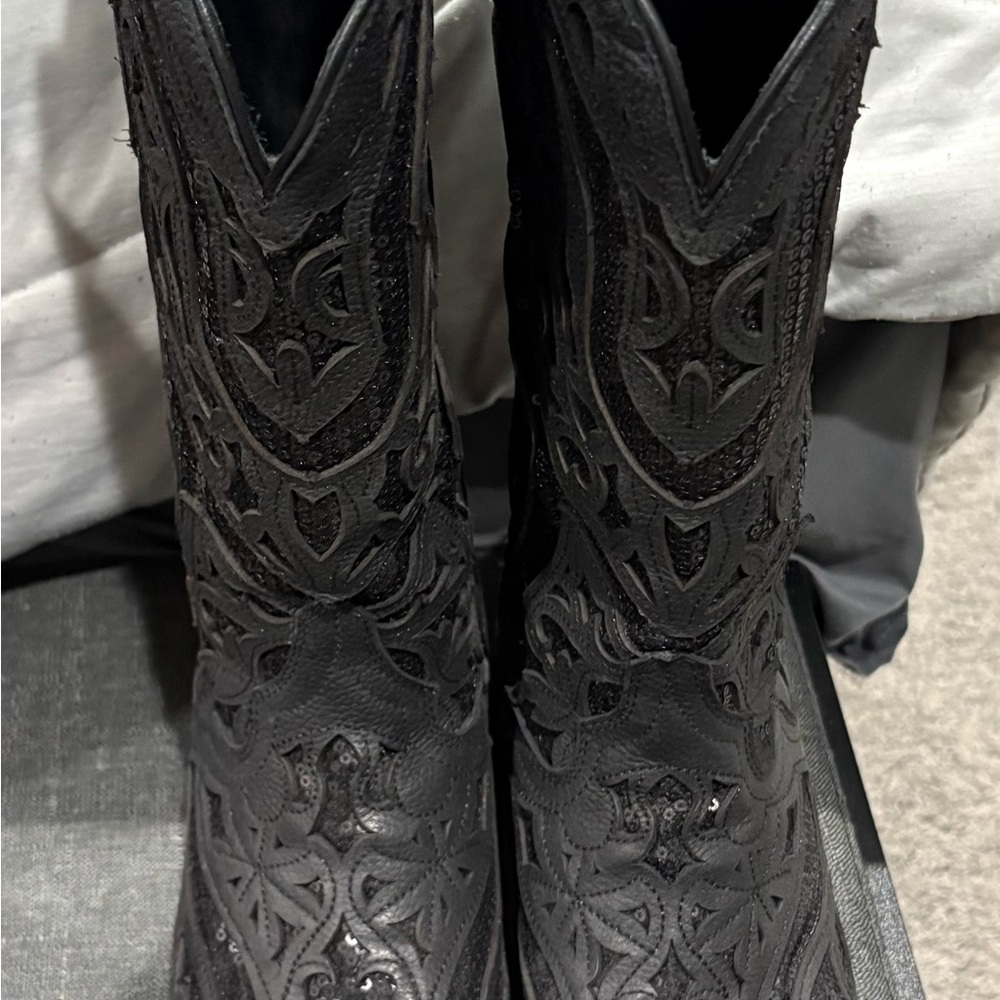 J.B. Dillon Black Embossed Heeled Boots